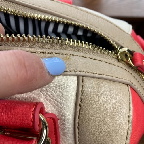 Charming Charlie Purse Vegan Leather Coral White Medium Satchel Tote Bag Gold - Picture 20 of 22