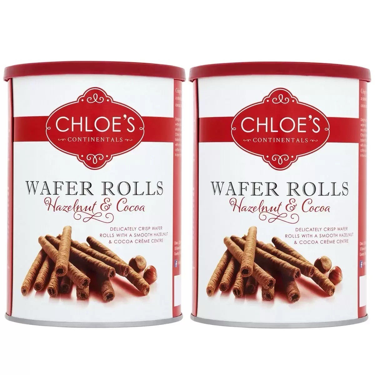 Wafer Rolls Chloe's Hazelnut & Cocoa Chocolate Crisp Smooth Crème Packs 2 x 400g
