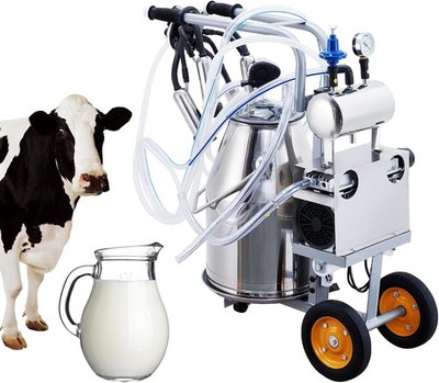 Cow Milking Machine Portable 55KPA 15000 RPM 25L Bucket Silver Stainless Steel