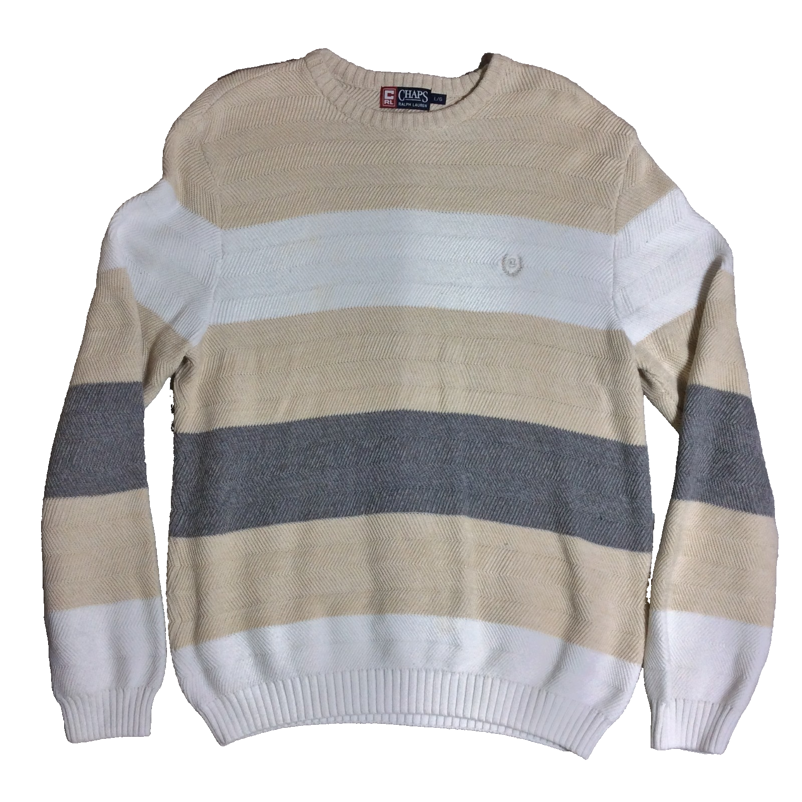 Ralph Lauren Chaps Striped Vintage Sweater Men's Large Cotton Ribbed Crest Logo