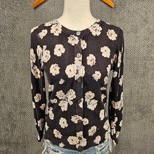 LOFT Petites Floral Cotton Button Front Cardigan Sweater Black White SP