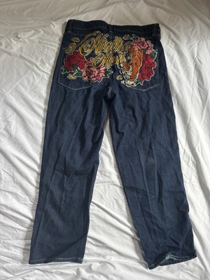 Ambush Embroidered Tiger Floral Blue Denim Straight Leg Men's Jeans