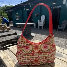 Vera Bradley Floral Quilted Shoulder Bag Pink Red Green Zip Closure Pockets