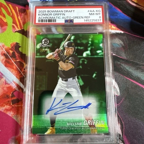 2025 Bowman Draft Chrome Konnor Griffin Achromatic Auto Green Refractor /99 PSA8