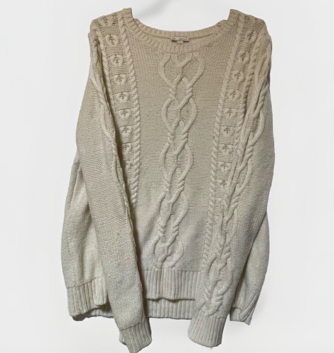 Vintage Gap Pullover Damen L Creme Wollmischung Rundhals Pullover Zopfmuster Y2K - Bild 1 von 6