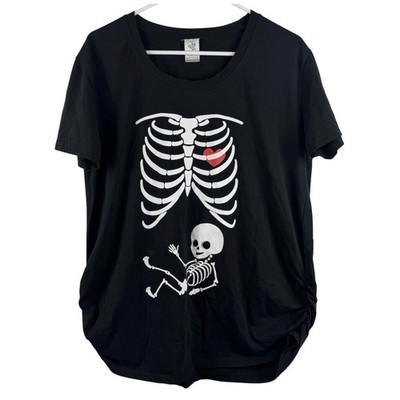 Silk Road Tees Maternity T-Shirt Womens XL-XXL Black Skeleton Baby Ruched