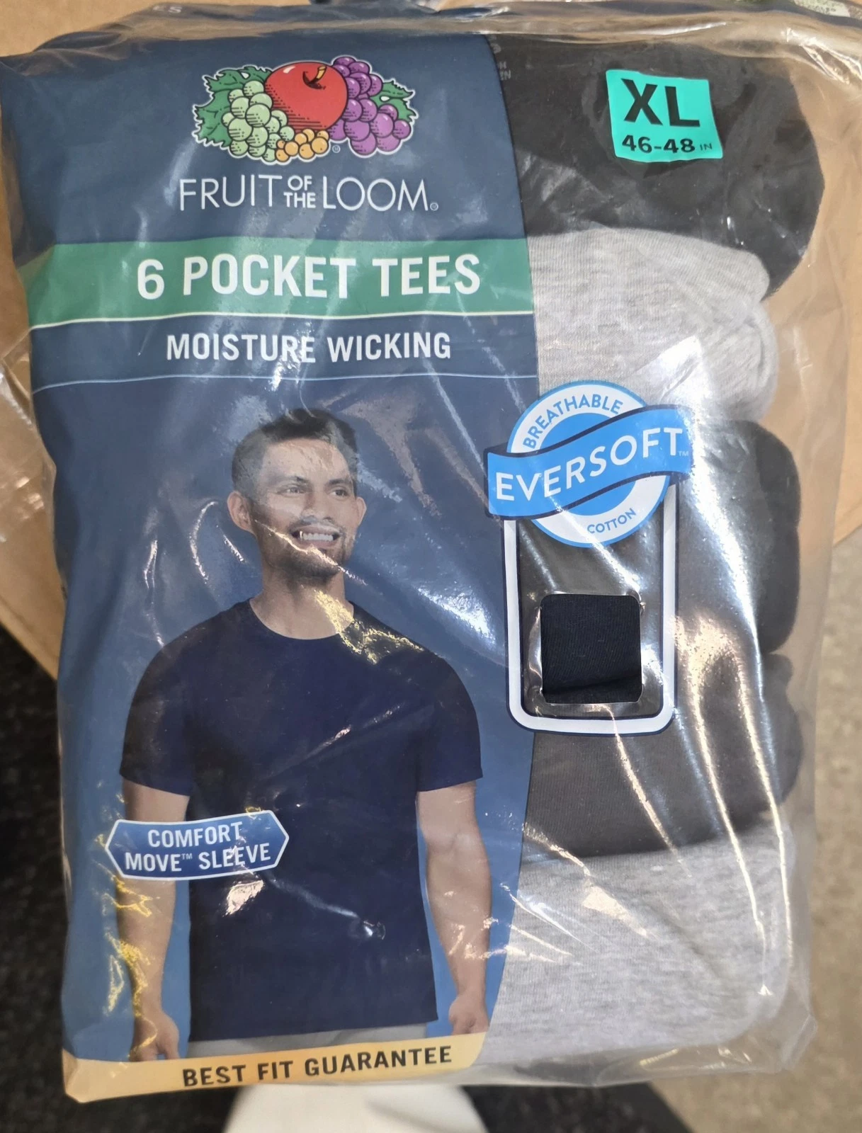 Fruit Of The Loom Men's 6pk Pocket Tees Size L New Moisture Wicking Eversoft image 7