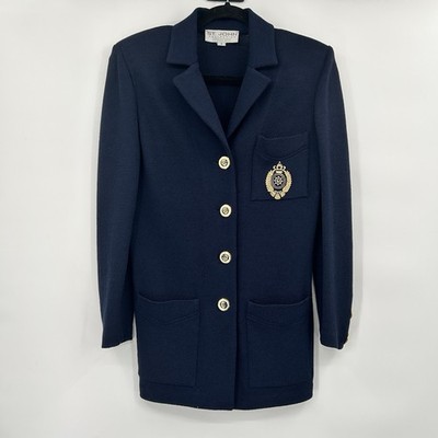 St John Collection Womens Long Blazer Size 4 Santana Knit Gold Crest Old Money