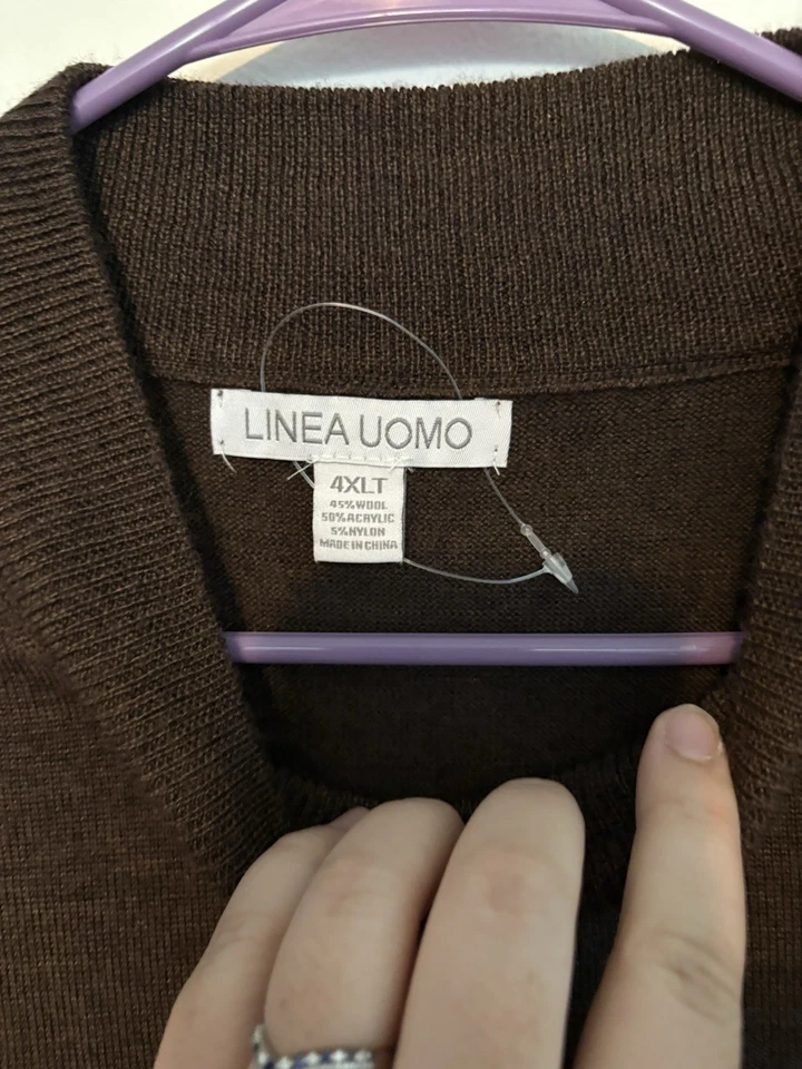 Linea Uomo Mens sz 4X Sweater Wool Blend Brown Pullover Long Sleeve - Image 2 of 4