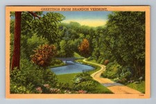 Brandon VT-Vermont Greetings Scenic Pathway Bridge Stream Vintage c1955 Postcard