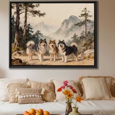 Keeshond Dog Canvas Print Oil Painting Mountain Dog Decor Rustic Animal Artwork