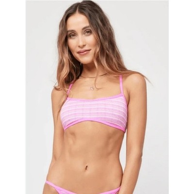 L*Space Pamela Bikini Top in Electric Pique Stripe Pink Size Small Racerback NWT