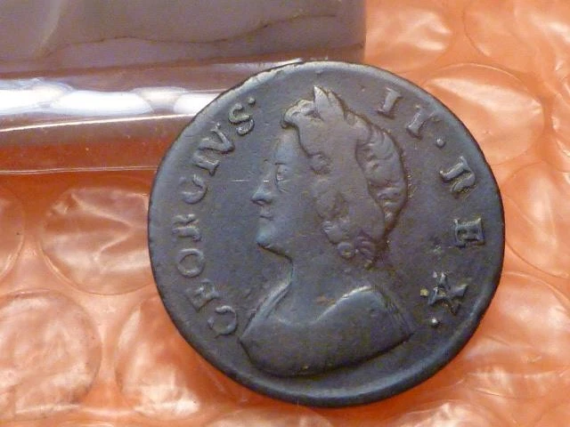 Original Raro 1731 ESPEJO '1' En Fecha George II Colonial Farthing Tiene Detalle #A Foto 2 de 3