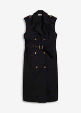 2-tlg Trenchkleid mit Gürtel Gr. 50 Schwarz Damen Businesskleid Midi-Kleid Neu