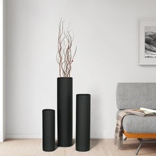 Tall Floor Vases Set of 3 - Black Metal Cylinder Vases for Living Room Corner, M