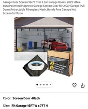 Pantalla de puerta de garaje para 2 autos 16 ft x 8 ft ultra duradera patentada magnética nueva