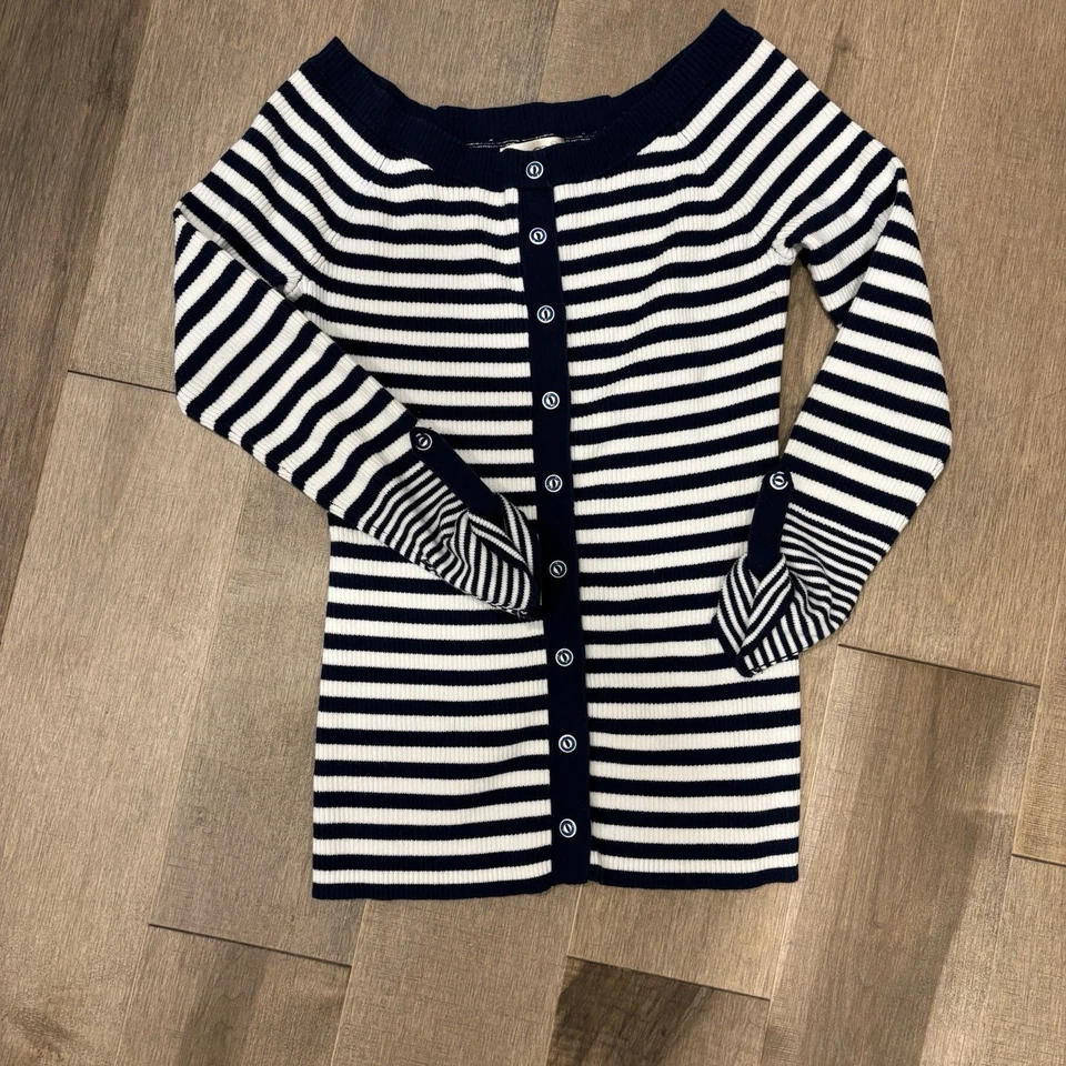 Cárdigan ajustado a rayas Guess talla mediana azul marino y blanco  Foto 3 de 4