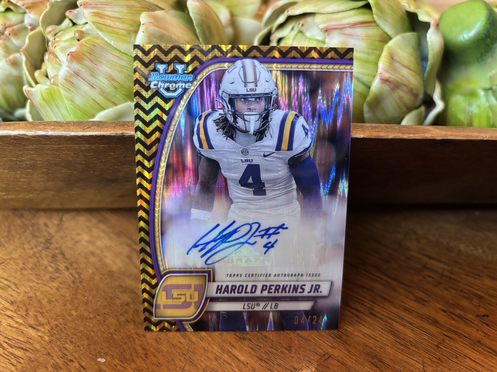 2024 Bowman Chrome U Harold Perkins Jr Auto Black & Gold Stealth 4/24 Jersey #