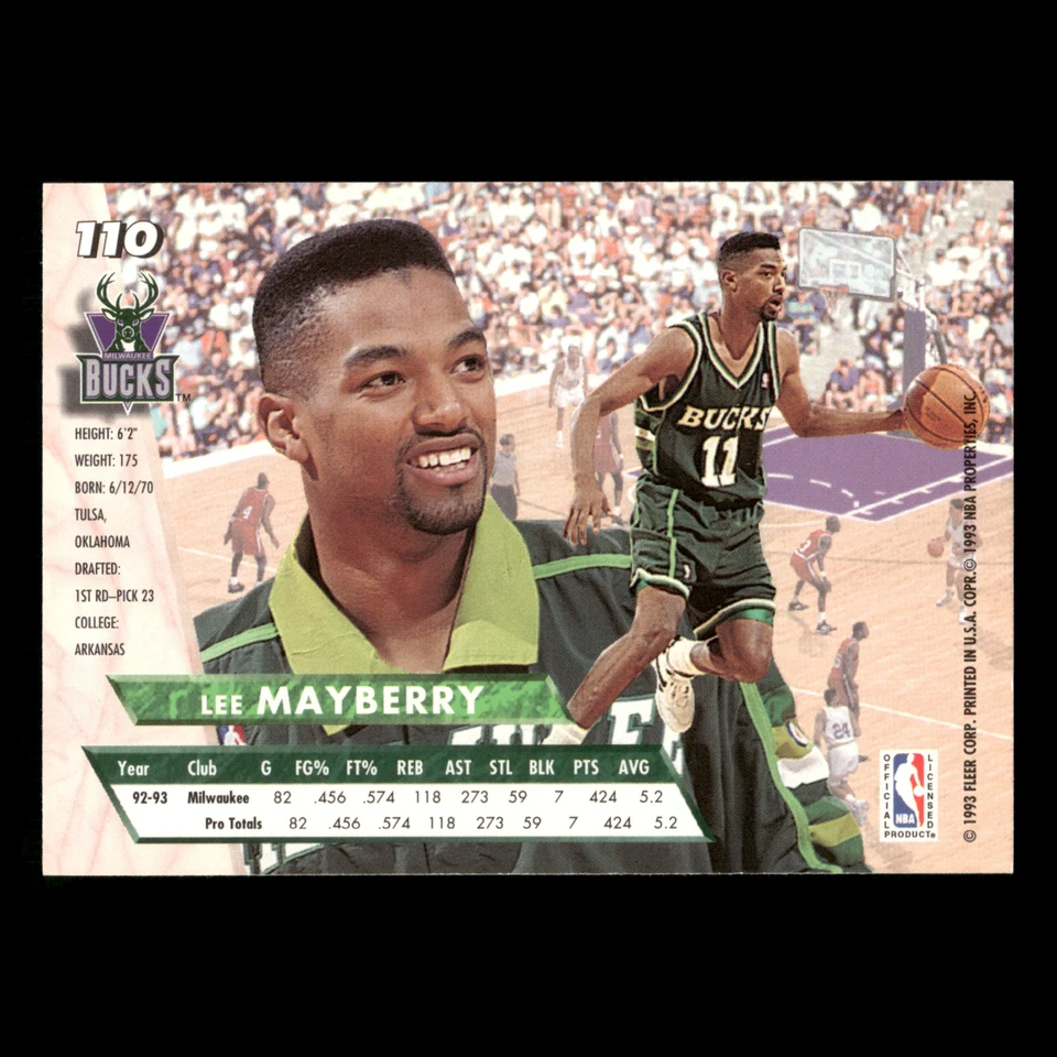 Lee Mayberry Rookie #110 1993-94 Ultra Milwaukee Bucks Basketball Card NBA - Image 2 of 3