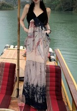 Trendy Women spaghetti strap v collar Mini Gown Evening Party long Dress Summer