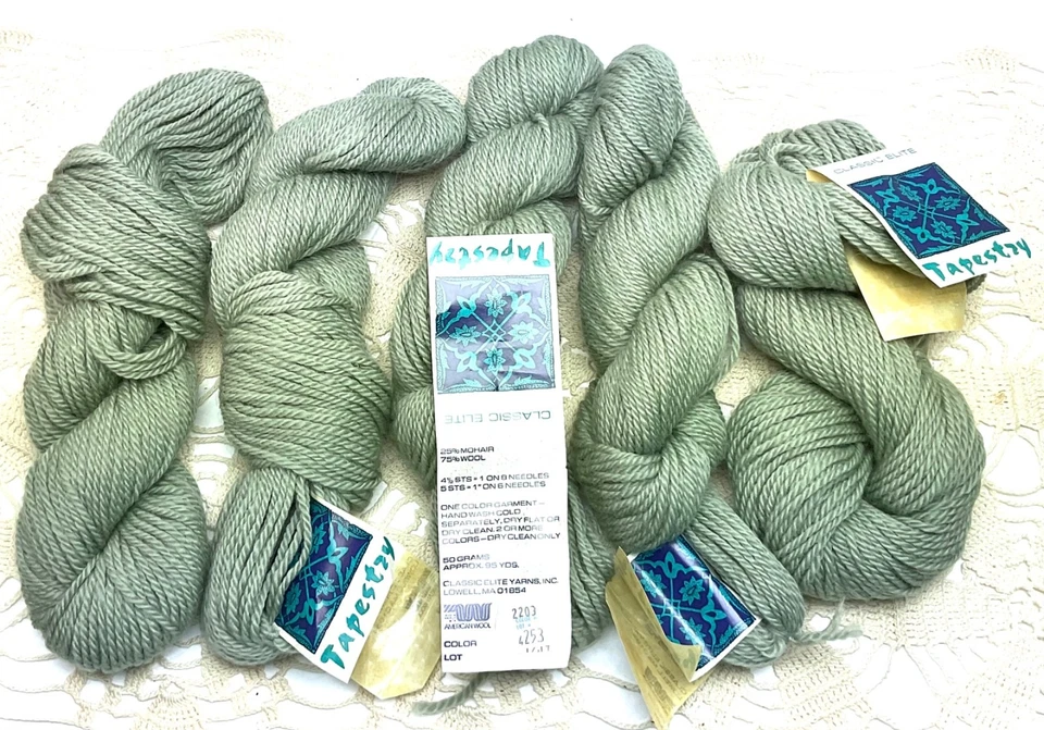 Tapiz Clásico Elite Lana/Hilo Mohair Lote de 5 Verde Salvia Plateado De Colección Nuevo Foto 4 de 4