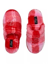 Victoria's Secret Pink     Slippers Size S Faux Fur Plush Plaid Bling Logo V Day