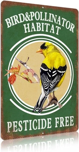Vintage Garden pesticide free bird & pollinator habital Yard Tin Metal Signs