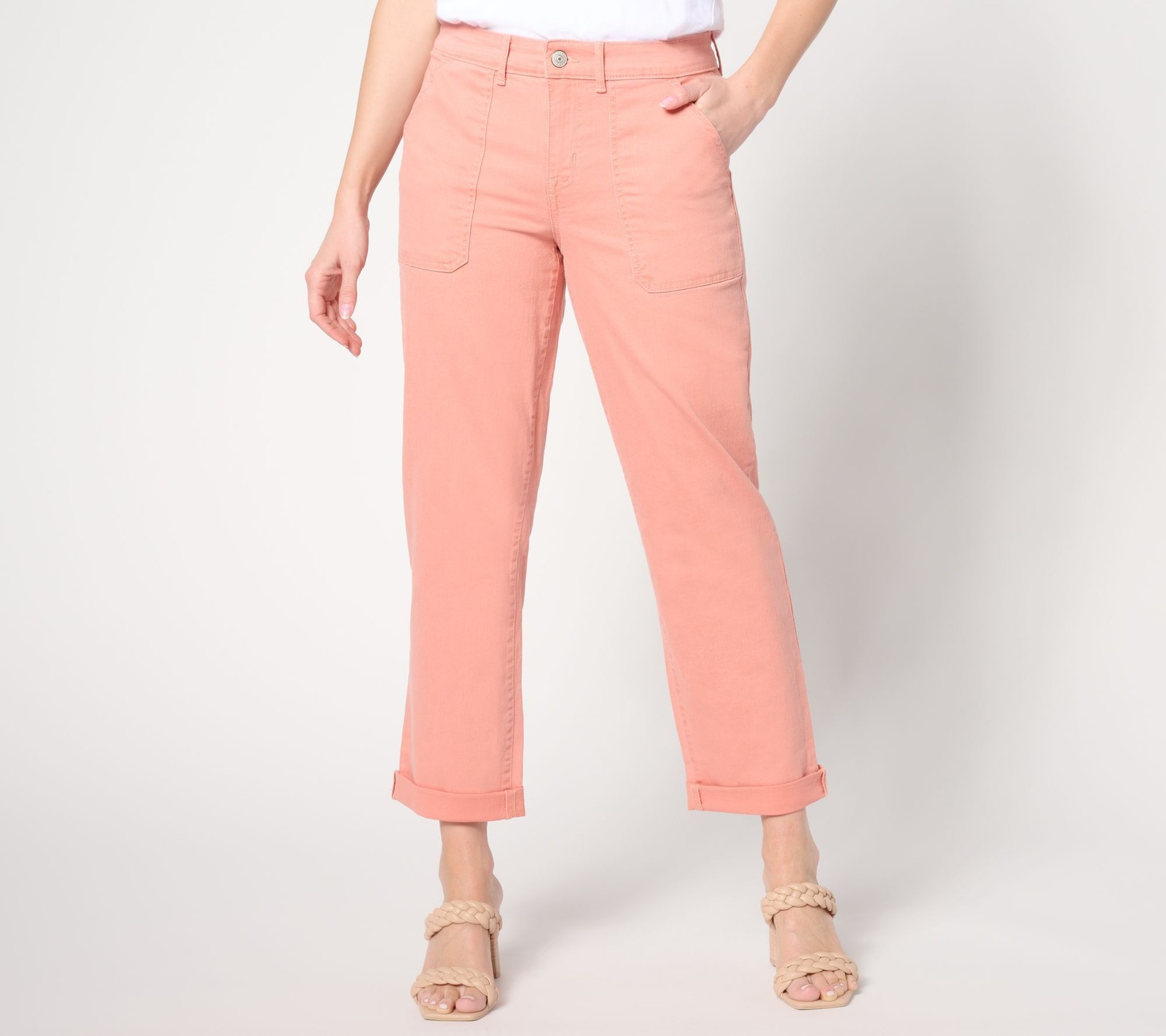 LOGO by Lori Goldstein Women's Pants Sz 16 Tall Boyfriend Jean with Pink A646053