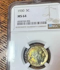 1930 BUFFALO 5c NGC MS64 COLORFUL TONED OBVERSE mikesartifacts VIDEO