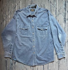 Eddie Bauer Shirt Men's Large Vintage Elkhorn Twill Cotton Button Up Made in USA