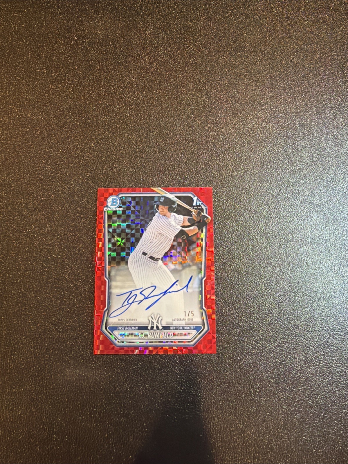2026 Bowman Chrome 1st T.J. Rumfield Red X-Fractor Auto 1/5 Yankees Rockies