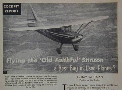 Piper Stinson 108-3 1949 Cockpit Flight Test Report