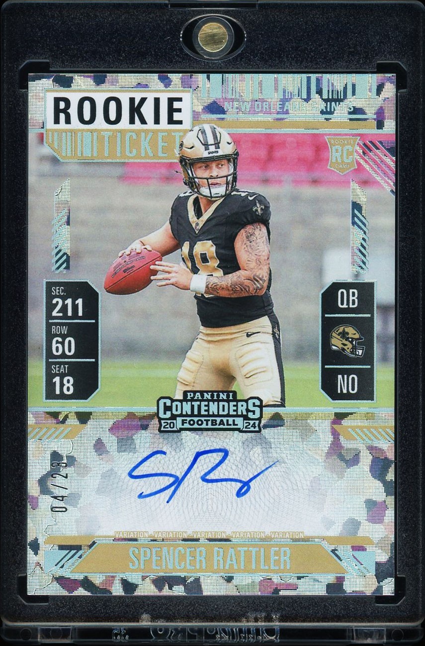 Spencer Rattler 2024 Panini Contenders #116 Cracked Ice Rookie Ticket Auto V /23