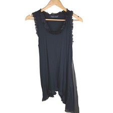 Carolina Benoit Black Ruffle Asymmetrical Sheer Overlay Mini Dress Womens Small