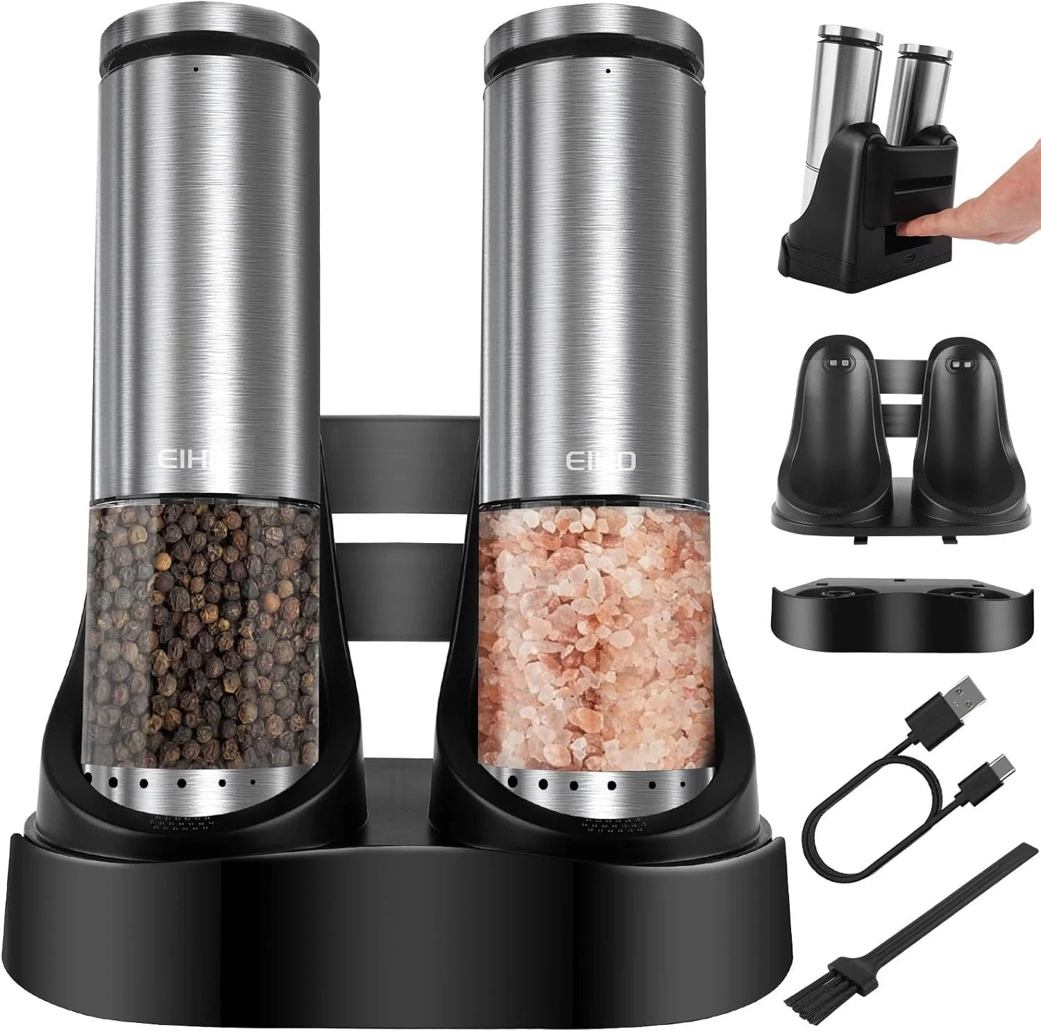 EIHO Electric Salt and Pepper Grinder Set USB Rechargeable, Upgraded External...