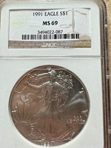 1991 US Silver Eagle $1 NGC MS69