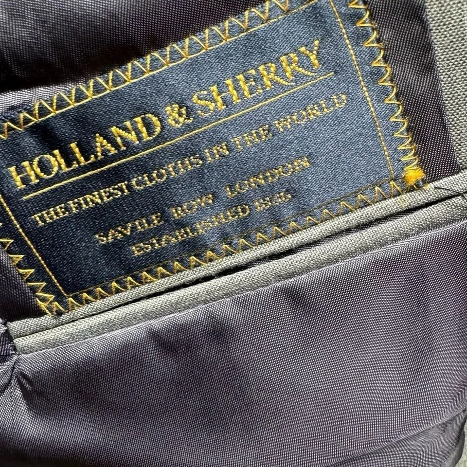 Holland & Sherry Savile Row 灰色羊毛定制西装外套男式 38R 经典细条纹 — 第 4/4 张图片