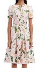 Oscar de la Renta L111008 Painted Poppies Split Neck Fit & Flare Dress Size 10