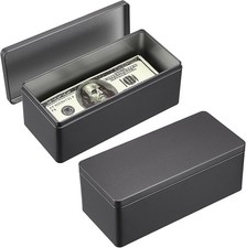 2 Packs Black Metal Cash Box Rectangular Money Organizer with Lid Currency Stora