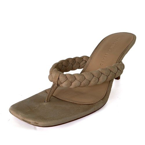 $295 Veronica Beard Marissa Heel Sandal 7M Suede Square Thong Toe Braided Strap - Picture 4 of 14