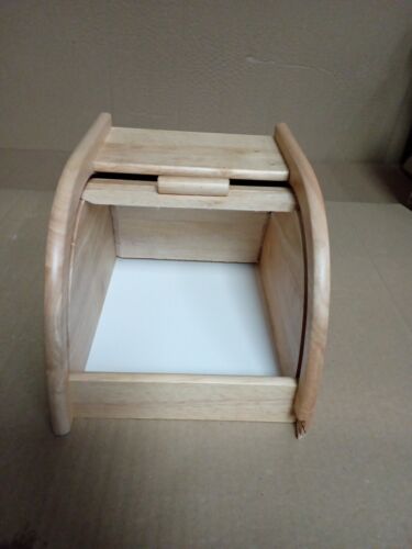 Bread Bin Beech Wood Wooden Roll Up READ DESCRIPTION Rubberwood N201 - Picture 3 of 13
