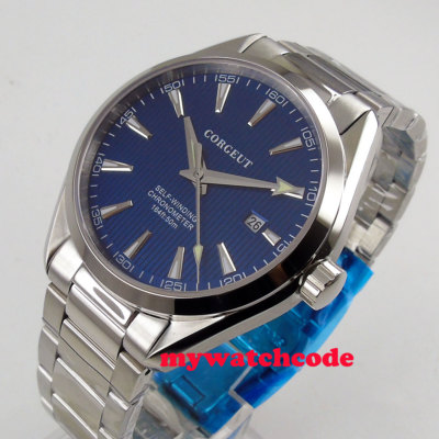 Luxury 41mm Corgeut Blue Dial Date Luminous MIYOTA 8215 Automatic Mens Watch