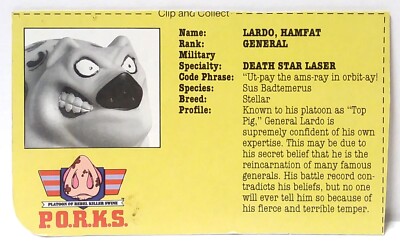 Barnyard Commandos - General Hamfat Lardo - Filecard - Playmates 1989