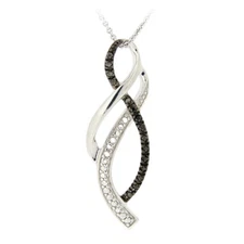 925 Silver Black Diamond Accent Ribbon Twist Infinity Necklace, 18"
