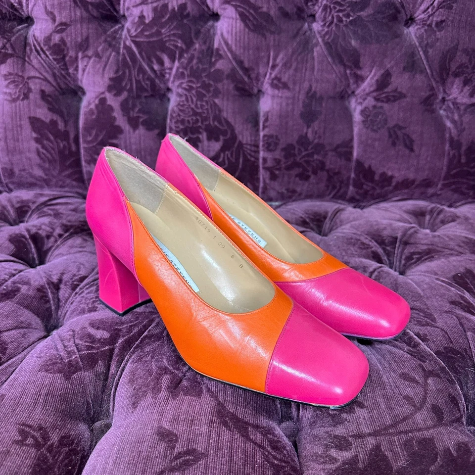 Valerie Stevens Tacones Mujer 8 De Colección Años 80 Bloque de Color Rosa Naranja Cuadrado Castilla Foto 2 de 4