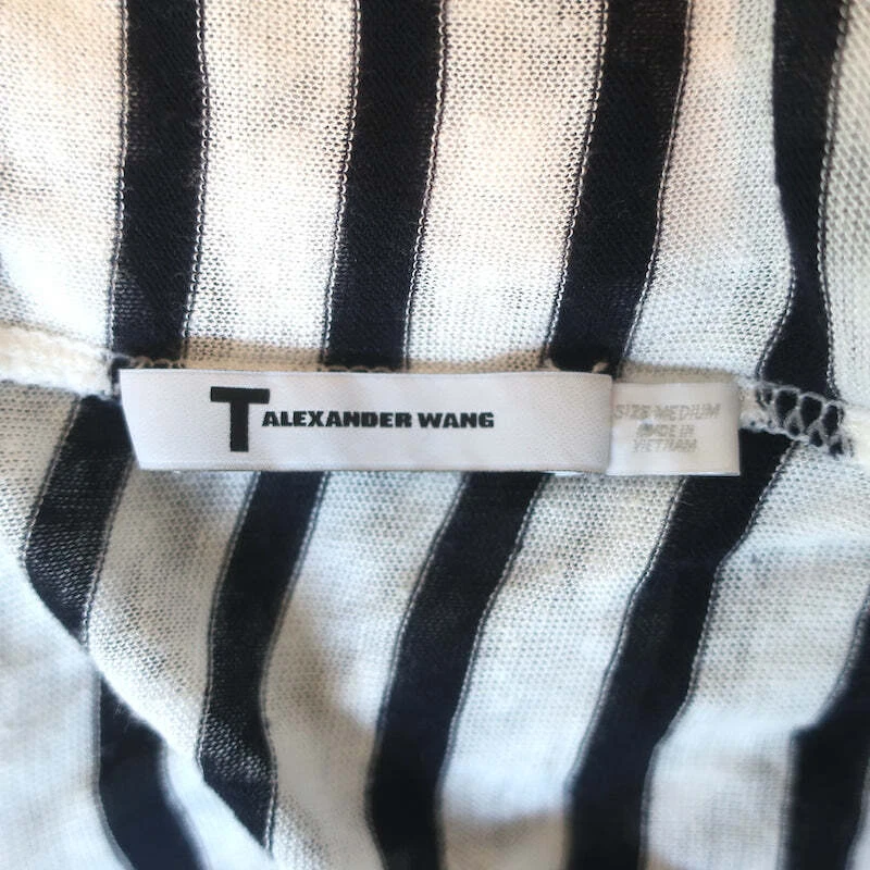 Mini abito da serbatoio a righe T di Alexander Wang bianco nero misto lino taglia media