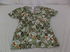 Cherokee body Stretch Light Green Floral  Leaf Print Scrub Top 6677