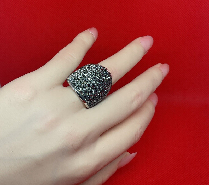 BOLD BEAUTIFUL 925 STERLING SPARKLY GLASS CHAMPAGNE PAVE  COCKTAIL RING SIZE 8