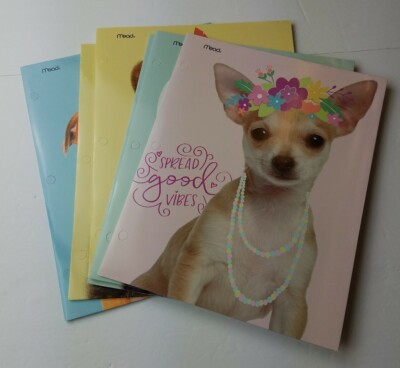 Mead Purrs & Grrrs Folders Variety of Animals on Covers Lot of 6 -3 Hole Punched