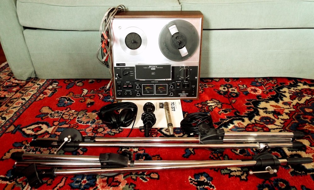 A bundle of music recording equipment including Sony reel to reel and